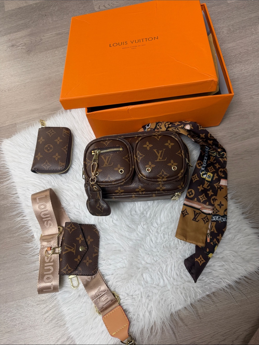 Louis Vuitton Brown Monogram Canvas Double Pocket Shoulder Bag with Strap
